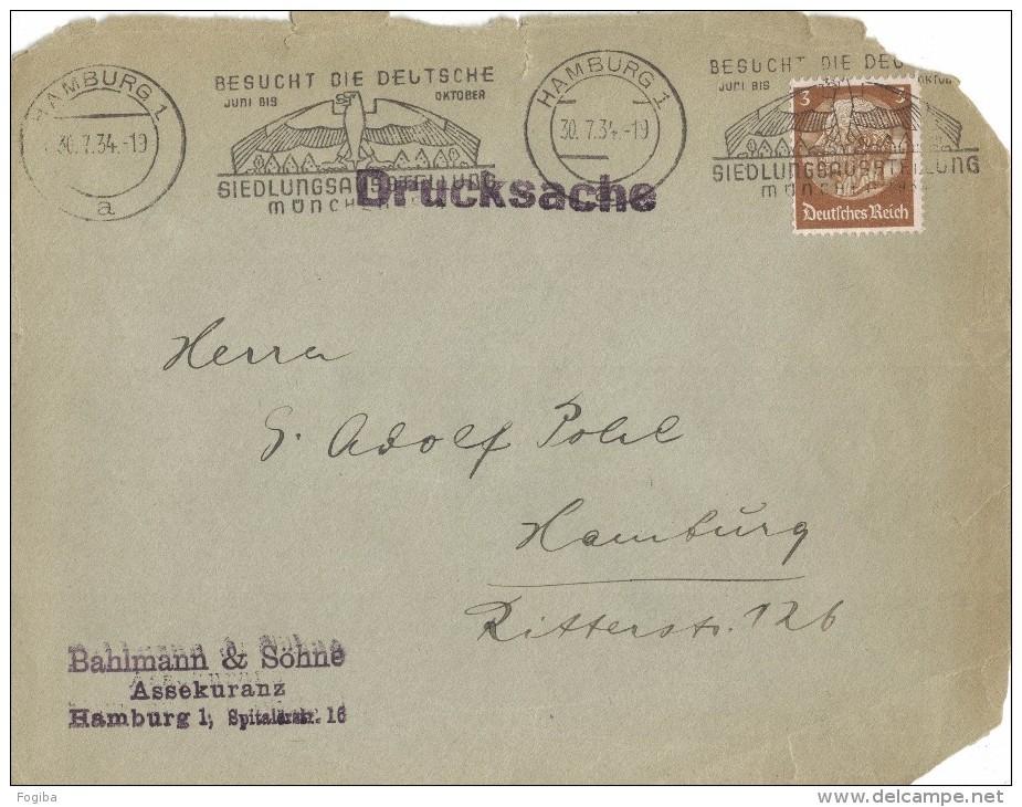 FG118    BRIEF  DRUCKSACHE  BESUCHT DIE DEUTCHE  SIEDLUNGSAUSSTELLUNG MUNCHEN 1934 - Maschinenstempel (EMA)