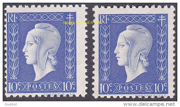 France Marianne De Dulac N°  682  **  - Le 10 Cts Bleu - Variété (décentré) - 1944-45 Maríanne De Dulac