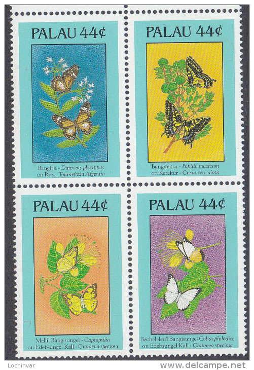 PALAU, 1988 BUTTERFLIES BLOCK 4 MNH - Palau