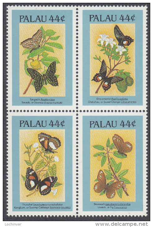 PALAU, 1987 BUTTERFLIES BLOCK 4 MNH - Palau