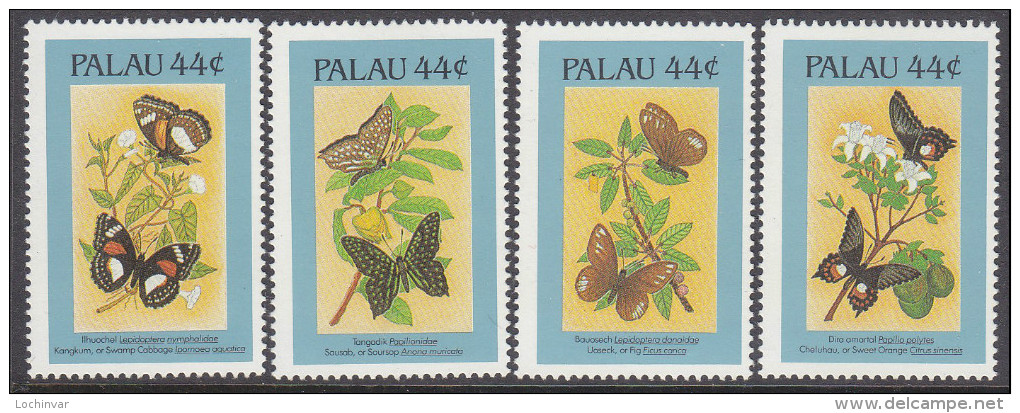 PALAU, 1987 BUTTERFLIES  4 MNH - Palau