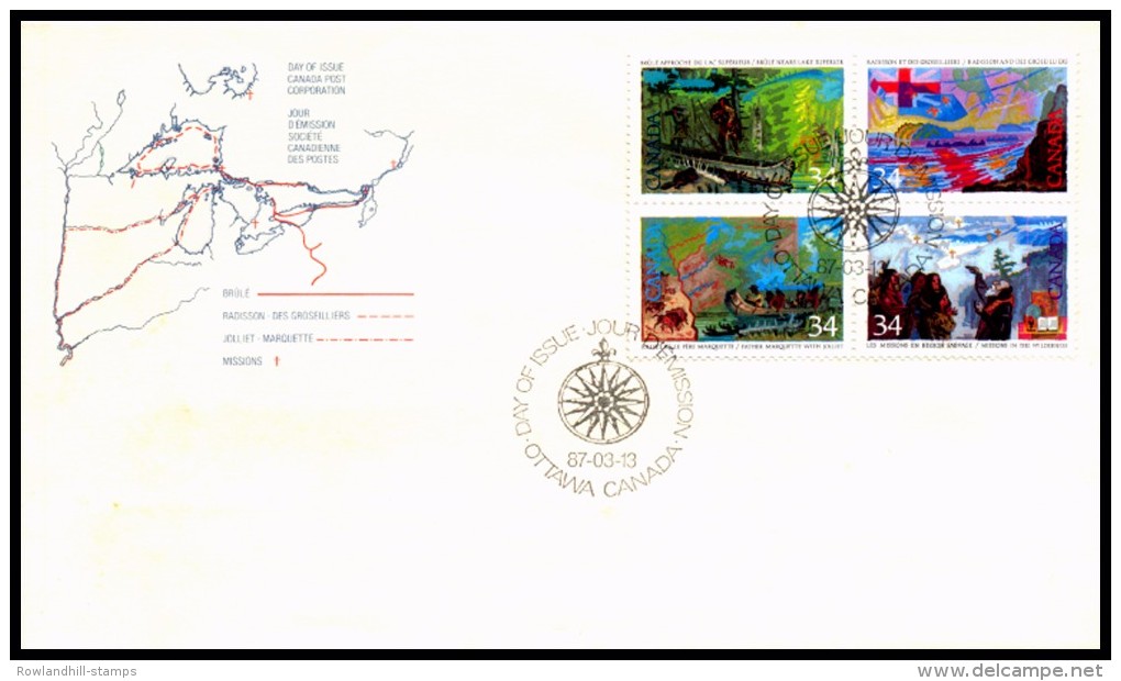 Canada, 1987, FDC, Explorers Of Canada, Ottawa, Flag, Map, Set, Ships, Boats, First Day Cover. - 1981-1990