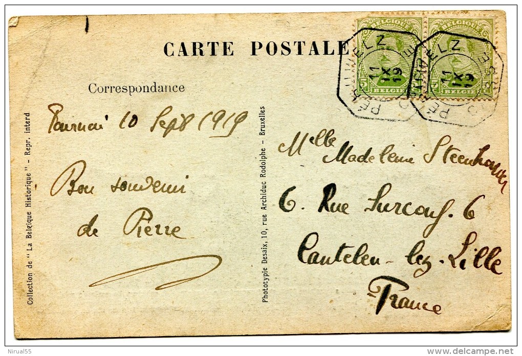 PERUWELZ Belgique CAD PERUWELZ  CAISSE Du 11.9.1919 Sur Paire 5 C ......  ...   - G - Autres & Non Classés