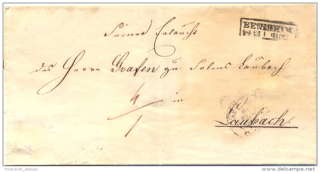 Thurn Und Taxis, Portobrief Aus Bensheim Nach Laubach, Trauerbrief, 1852 - Lettres & Documents