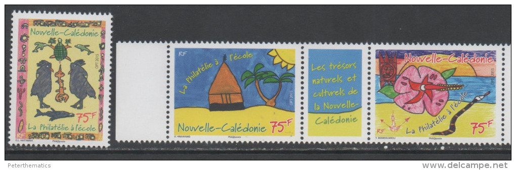 NEW CALEDONIA,2015,PHILATELY AT SCHOOL, STYLIZED TURTLES, DOLPHINS, SNAKES, BIRDS, 3v - Other & Unclassified
