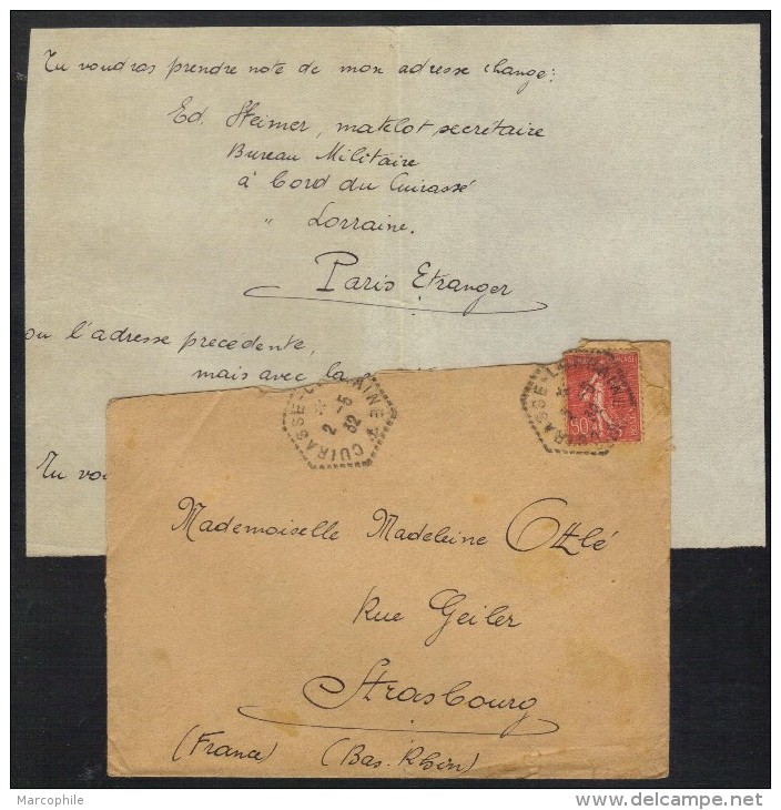 POSTE NAVALE - CUIRASSE LORRAINE / 1932 LETTRE POUR STRASBOURG (ref 3633) - Naval Post