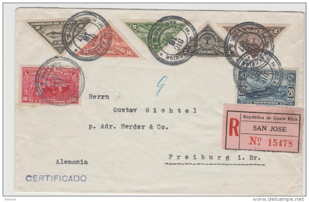 CR001a/ COSTA RICA -  Brief, Schön Frankiertes Einschreiben 1937cnach Deutschland - Costa Rica