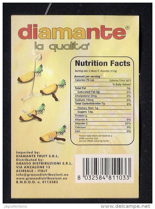 # PINEAPPLE DIAMANTE PREMIUM Fruit Tag Balise Etiqueta Anhanger Ananas Pina Costa Rica - Fruits & Vegetables