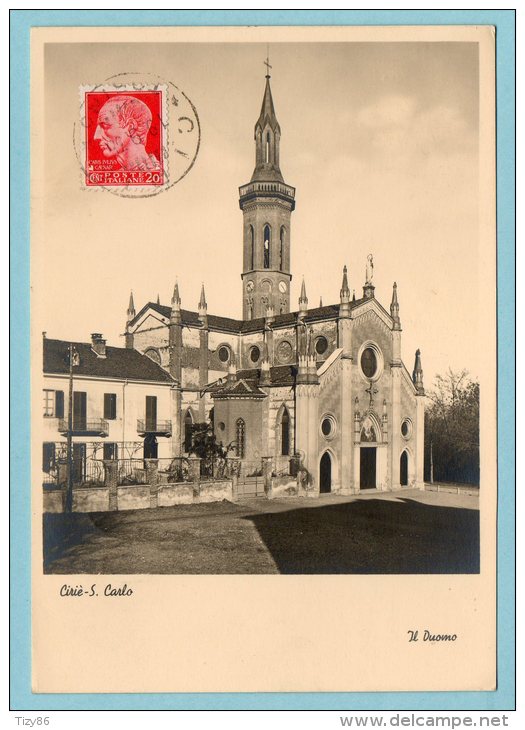 Lire 20  Su Cartolina - Ciriè - S. Carlo, Il Duomo - Storia Postale