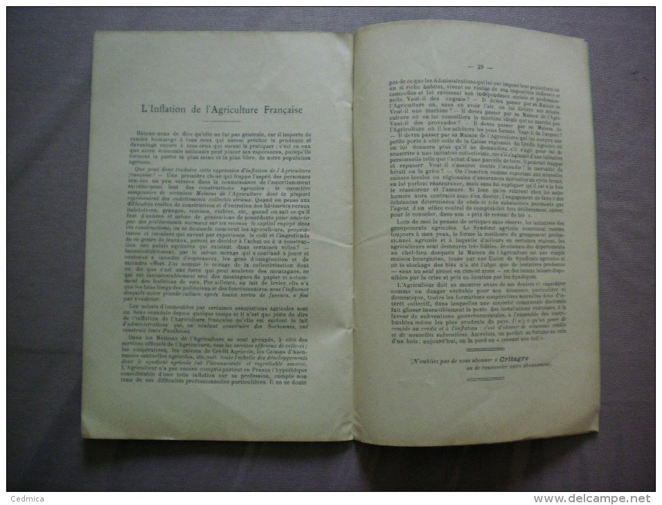 BULLETIN D´ETUDES ET DE CRITIQUE AGRICOLES N°15 JANVIER FEVRIER MARS 1934 32 PAGES - Sciences
