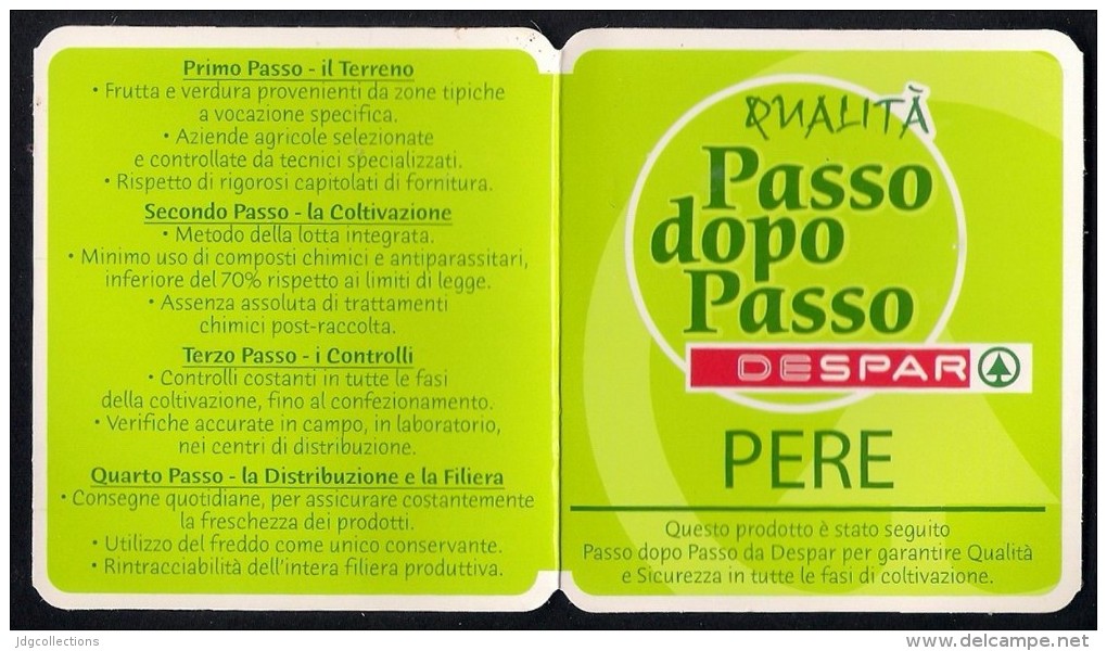 # PERE DESPAR Italy Apples Tag Balise Etiqueta Anhänger Cartellino Fruits Poires Peras Pears Birnen Frutas - Fruits & Vegetables