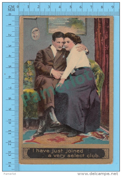Couple  (Gold Print, I Have Just Joined A Verry Select Club ) Carte Postale Post Card 2 Scans - Couples