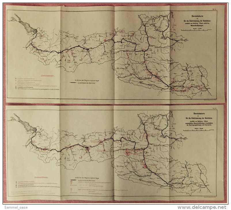 Österreich Ca. 1913  -  2 X Übersichtskarten Für Die Elektrisierung Der Bahnlinien Westlich Von Salzburg / Villach - Chemin De Fer