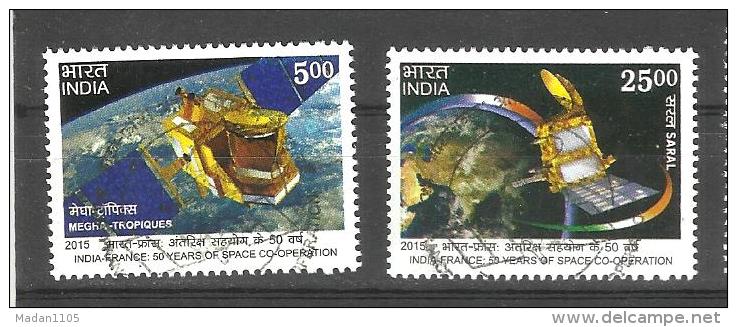 INDIA, 2015,   Joint Issue With France, Set 2v, 50 Years Space Programme, Satellite, Saral, Earth, FIRST DAY CANCELLED - Gebraucht