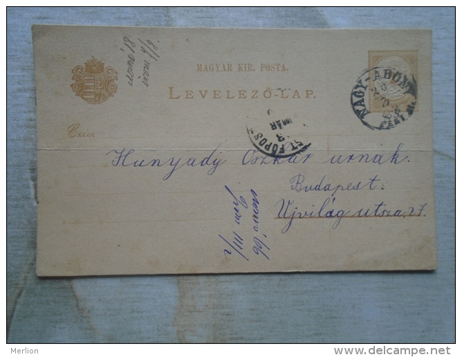 Hungary  Postal Stationery 1883  Nagyabony Abony Hunyady Oszkár  Budapest  KA336.12 - Lettres & Documents