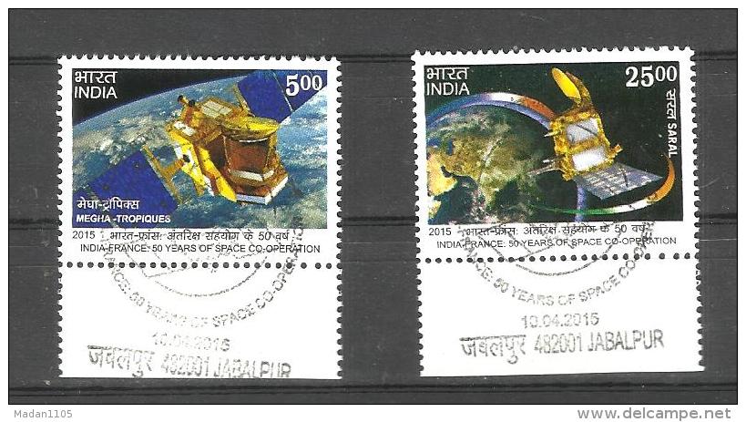 INDIA, 2015, Joint Issue With France, Set 2 V, 50 Years Space Programme, Satellite,First Day Cancelled. - Used Stamps