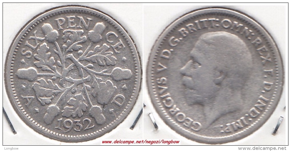 Gran Bretagna 6 Pence 1932 SILVER Km#832 - Used - H. 6 Pence