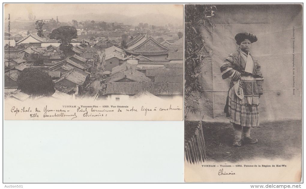 25909g YUNNAM - Chinese - Village - Panorama - Femme Region Kai-Wa - Serie 2 Cartes - Chine