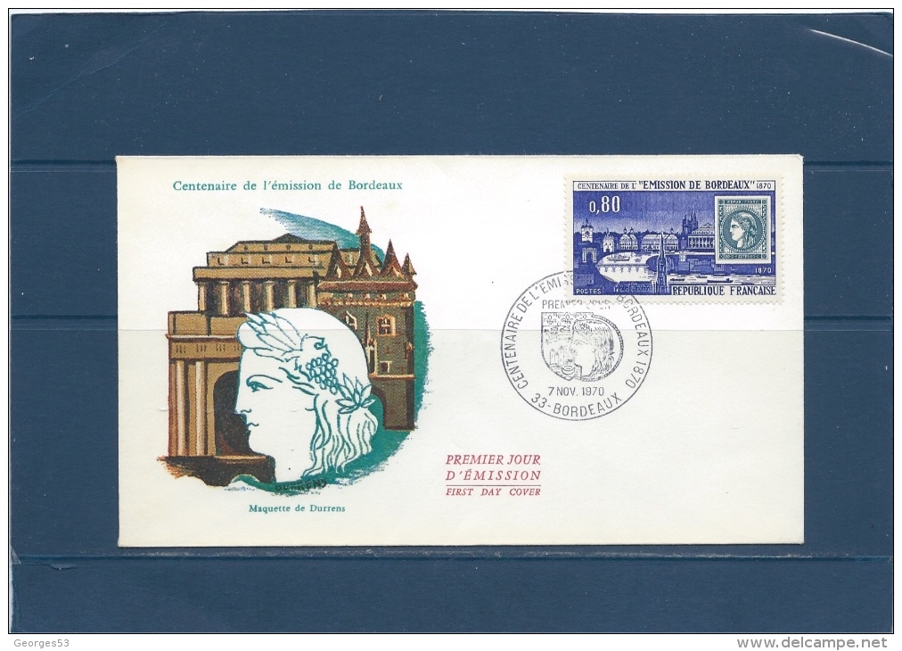 France CARTE MAX. ENVELOPPE 1er JOUR  BORDEAUX   CENTENAIRE EMISSION DE BORDEAUX  7/11/70 Val YT :3,50 € - Non Classés