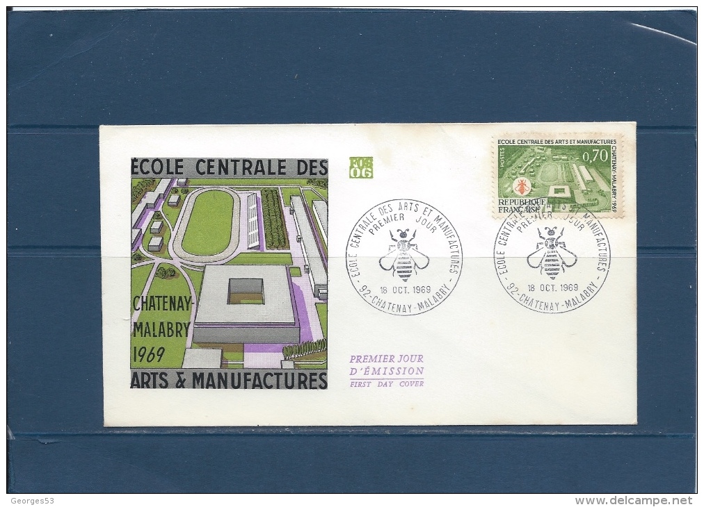 France CARTE MAX. ENVELOPPE 1er JOUR ECOLE CENTRALE DES ARTS ET MANUF. 18/10/69  Val YT : 2,00 € - Non Classés