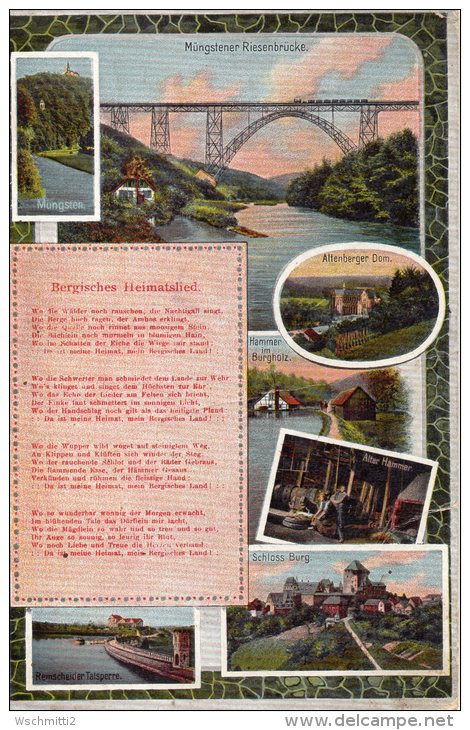 Col Ak Müngstener Riesenbrücke + Bergisches Heimatlied; 1921 Nach STEINWIESEN - Remscheid