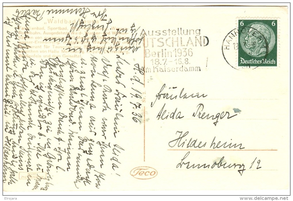 GERMANY Card With Olympic Machinecancel Ausstellung Deutschland Hannover - Sommer 1936: Berlin