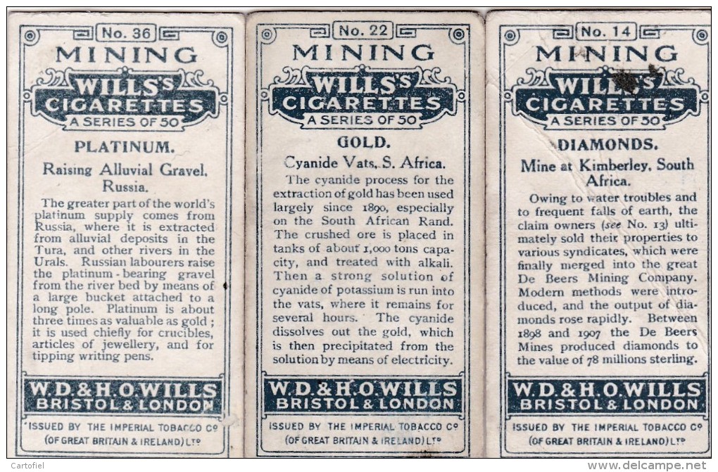 CHROMO-CIGARETTES-WILLS-MINING-LOT OF 3 PIECES-LOOK AT 2 SCANS-LITTLE PRICE ! ! ! - Wills