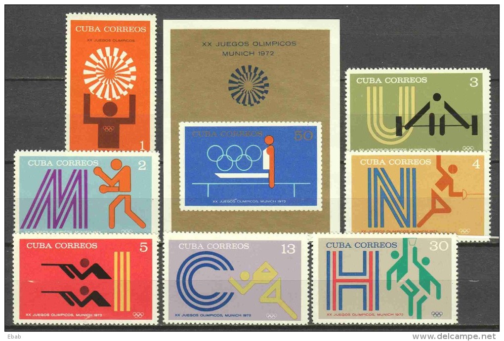 Cuba 1972 Mi 1790-1796 + Block 38 MNH OLYMPICS - Summer 1972: Munich