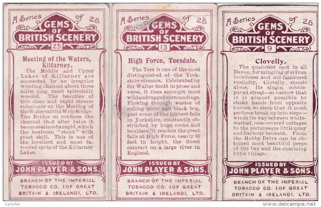 CHROMO-CIGARETTES-JOHN PLAYER&SONS-GEMS OF BRITISH SCENERY-LOT OF 3 PIECES-LOOK AT 2 SCANS-LITTLE PRICE ! ! ! - Player's