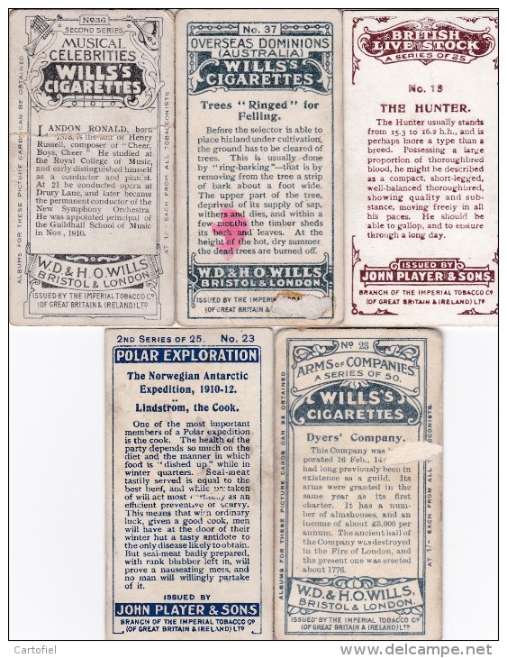 CHROMO-CIGARETTES-WILLS-PLAYERS-VARIUS-LOT OF 5 PIECES-LOOK AT 2 SCANS-LITTLE PRICE ! ! ! - Zigarettenmarken