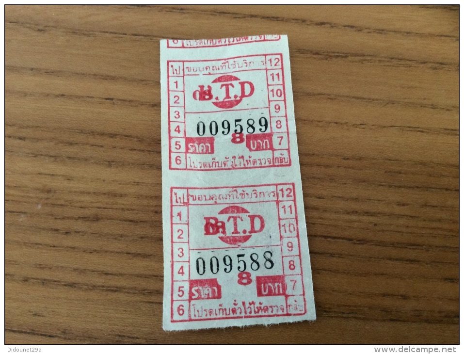 Ticket De Bus Thaïlande Type 22 "BTD" Rouge (double) - Monde