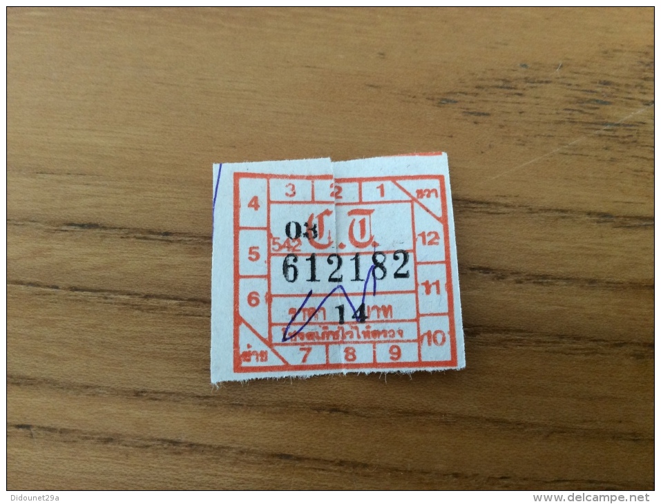 Ticket De Bus Thaïlande Type 9 Orange - Monde