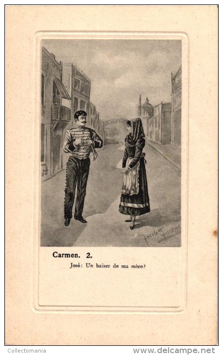 5 Postcards  Opera Carmen  Georges Bizet   Illustrator Jacob Fielens  José Micaëla - Opera