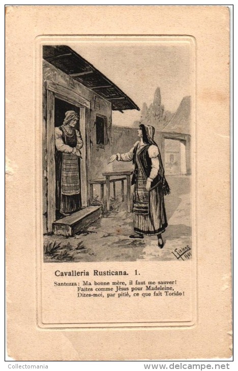 5 Postcards    Opera Cavalleria Rusticana  Pietro Mascagni Santuzza  Alfio Torido   Ilustr Jacob Fielens - Opera