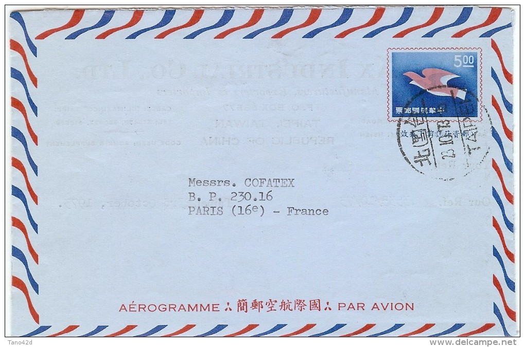 LBEL -TAIWAN  AEROGRAMMEE VOYAGE - Lettres & Documents