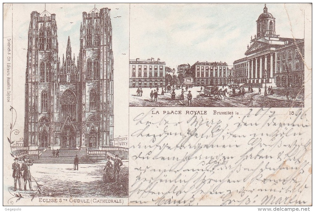 BRUXELLES - La Place Royale Et  L'Eglise Ste Gudule ( Carte écrite En 1896 ) Très Rare - Marktpleinen, Pleinen