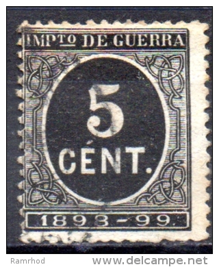 SPAIN 1898 Cuban War Of Independence (1895-98) And Spanish-American War (1898) -  5c  - Black   FU - Kriegssteuermarken