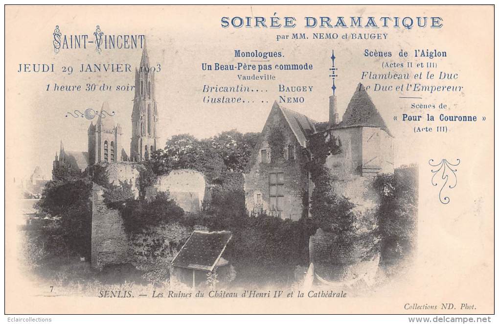 Thème. Théatre :  Senlis (60) Présentation Sur Carte Postale  Spectacle De La Saint-Vincent - Theatre