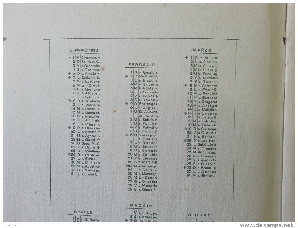 6° REGGIMENTO FANTERIA " AOSTA "  /  CALENDARIO  ANNO 1936 _ Formato 25 X 35,5 Cm. - Formato Grande : 1921-40