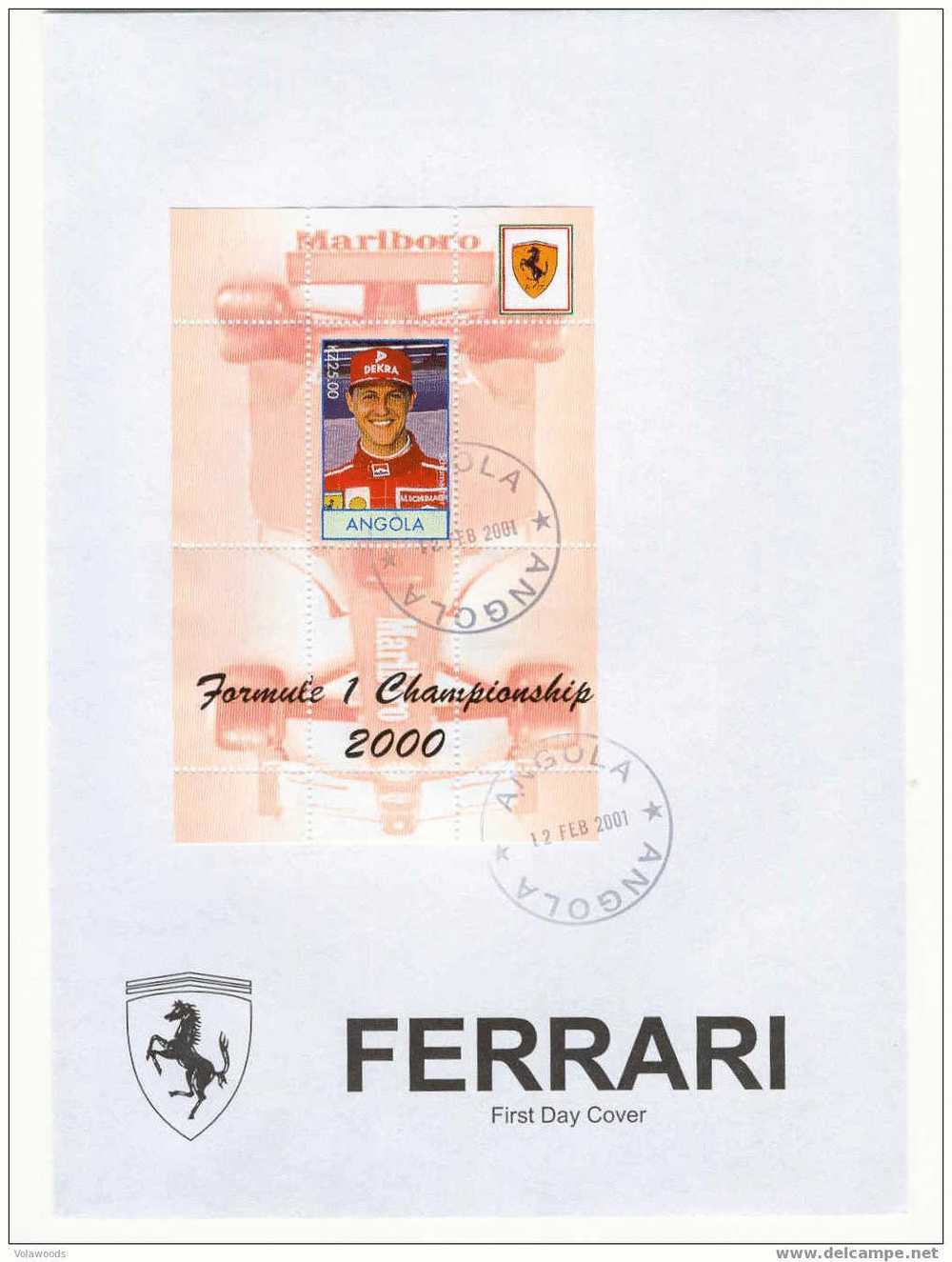 Angola - Busta FDC Piloti Campioni Del Mondo Della Ferrari - Schumacher 2000 - Cars