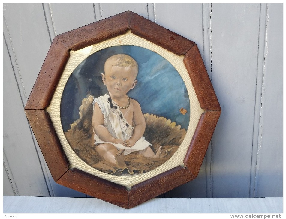 A. LETORT - Portrait D'enfant 1916 - Amusant Cadre Hexagonal - Pastel