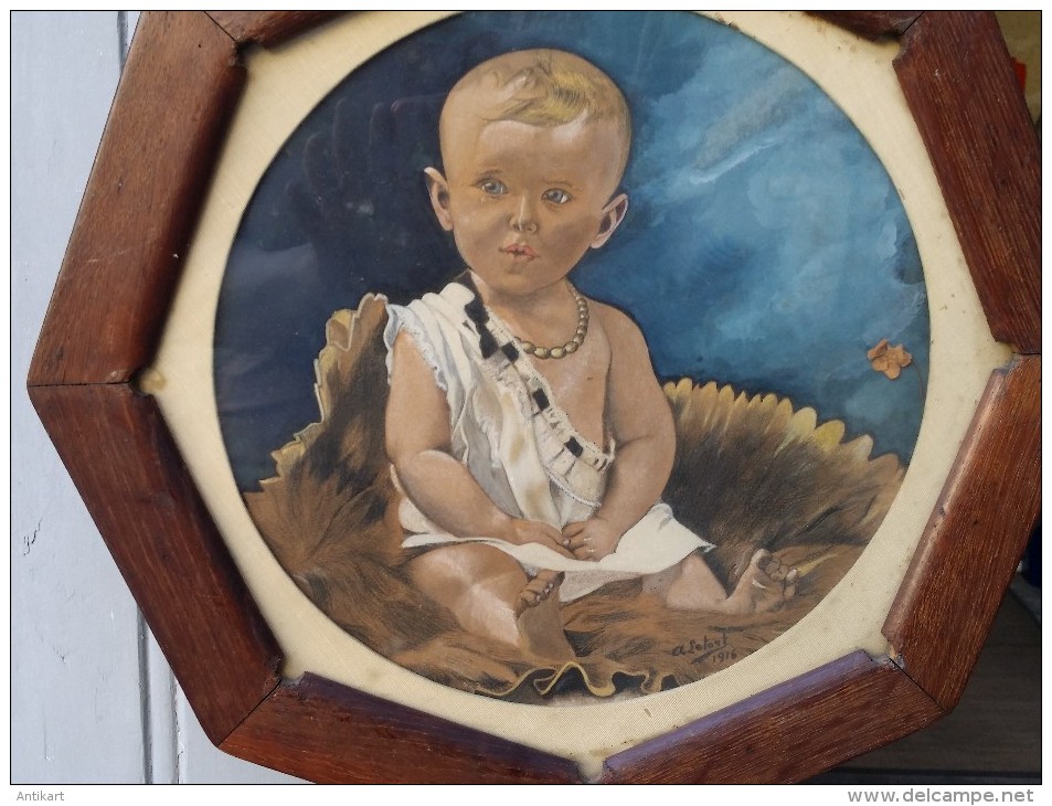 A. LETORT - Portrait d'enfant 1916 - Amusant cadre hexagonal