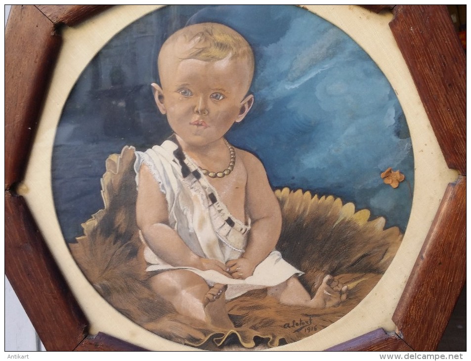 A. LETORT - Portrait d'enfant 1916 - Amusant cadre hexagonal