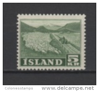 (SA0569) ICELAND, 1950 (Flock Of Sheep, 5 Kr., Dark Green). Mi # 270. MLH* Stamp - Neufs