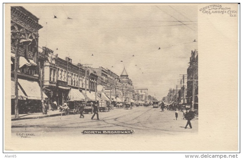 Oklahoma City Oklahoma Territory Era, North Broadway Street Scene, C1900s Vintage Postcard - Oklahoma City