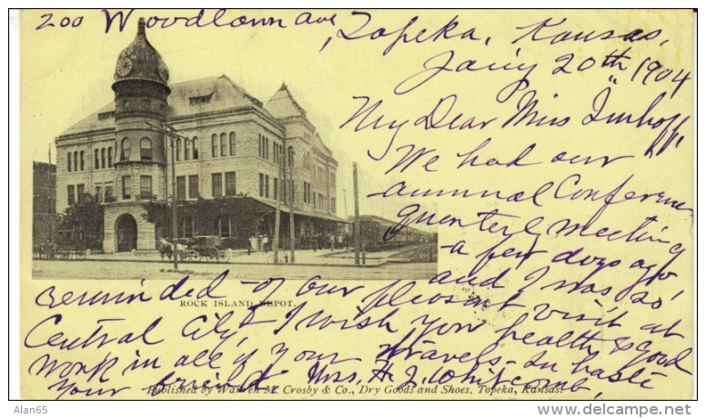 Topeka Kansas, Rock Island Railroad Depot, C1900s Vintage Postcard - Topeka