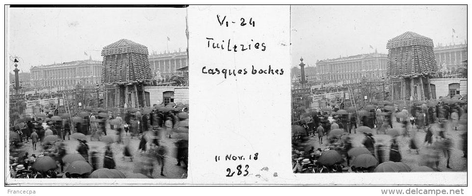 V0283 - PARIS  ARMISTICE 11.11.1918 - Tuileries - Casques Boches - Original Rare à Saisir - Plaques De Verre