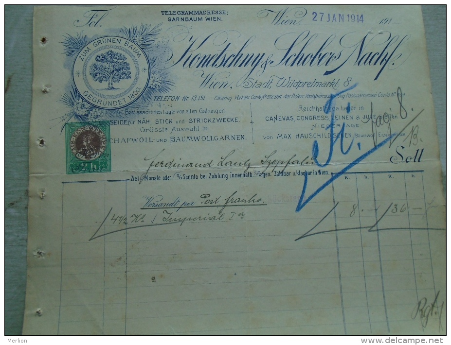 Austria  Invoice Rechnung -  Konetschny &amp; Schobers Nachf. 1914 To Lántz Nándor  Temesszépfalu Frumuseni Banat   KA34 - Autriche