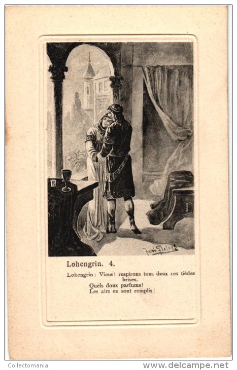 5 Postcards   Opera   Lohengrin   Richard Wagner    Holy Grail   Elsa    Illustr Jacob Fielens - Opéra