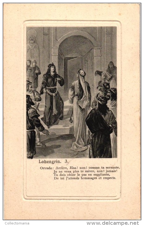 5 Postcards   Opera   Lohengrin   Richard Wagner    Holy Grail   Elsa    Illustr Jacob Fielens - Oper